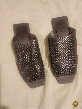 St. Agni Black Woven Leather Slide Mule 40/9